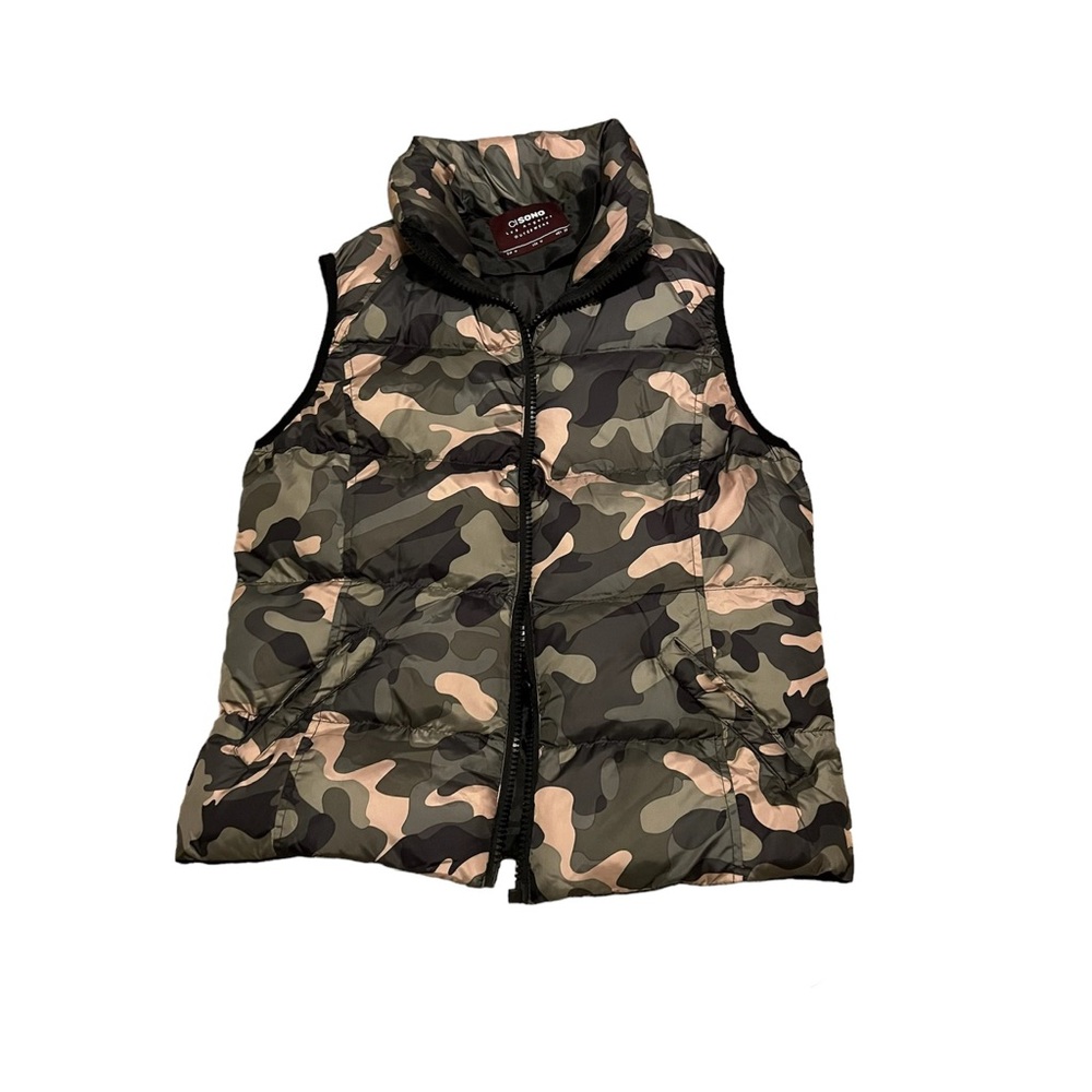 camo print puffer vest